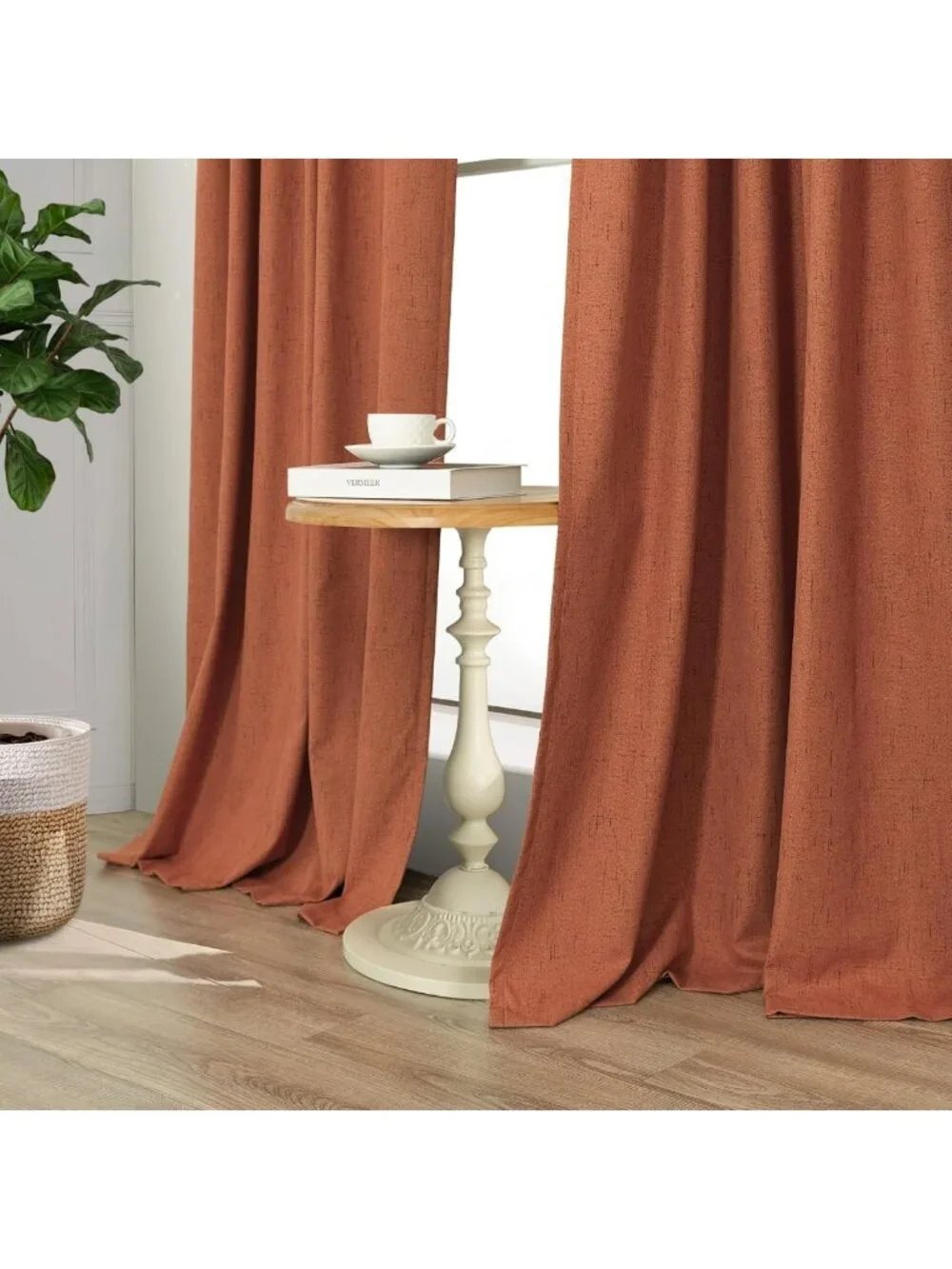 63-Inch Terracotta Blackout Curtains - 2 Panels, Boho Linen, Room Darkening for